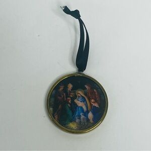 enesco christmas nativity‎ scene ornament crèche birth of jesus glass round 2 in